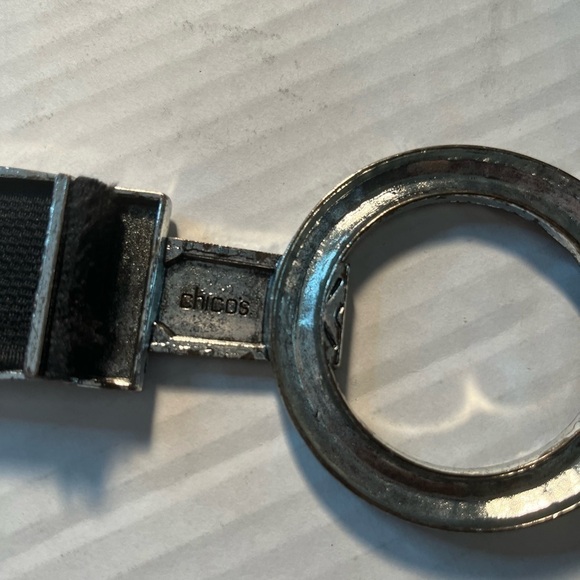 Chico's Leather Silver Black Boho Stretchy Y2K Artsy eclectic Sz Medium has wear - Picture 9 of 16